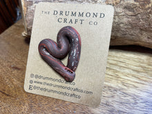 Load image into Gallery viewer, Chocolate and rust 3D heart pin brooch