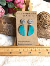 Load image into Gallery viewer, Turquoise half moons on hammered silver drops
