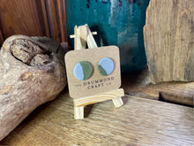 Load image into Gallery viewer, Silver and green swirl disc studs