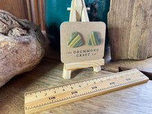 Load image into Gallery viewer, Green and yellow stripe heart studs