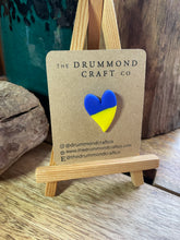 Load image into Gallery viewer, SUPPORT UKRAINE heart pin brooch