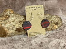Load image into Gallery viewer, Dark sparkle hoops with red marbling hoops