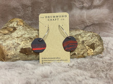 Load image into Gallery viewer, Dark sparkle hoops with red marbling hoops