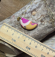 Load image into Gallery viewer, Half moon fuschia and mustard pendant necklace