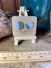 Load image into Gallery viewer, Silver and green swirl disc studs