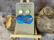 Load image into Gallery viewer, Blue/terracotta swirl on gold drops