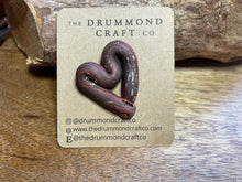Load image into Gallery viewer, Chocolate and rust 3D heart pin brooch