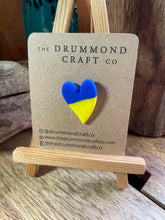 Load image into Gallery viewer, SUPPORT UKRAINE heart pin brooch