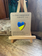 Load image into Gallery viewer, SUPPORT UKRAINE heart pin brooch