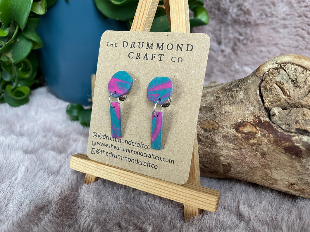 Pink and seagreen clip-on drop earrings