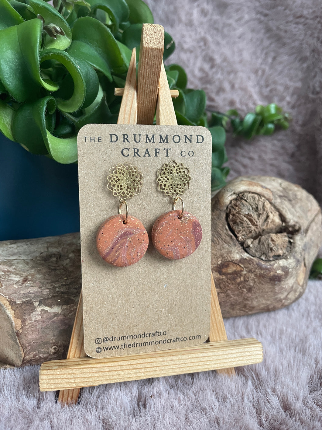 Gold and terracotta drop earrings