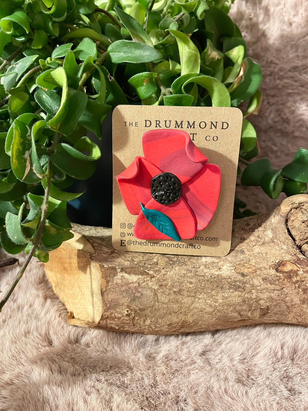 Remembrance Poppy Brooch bright marbled