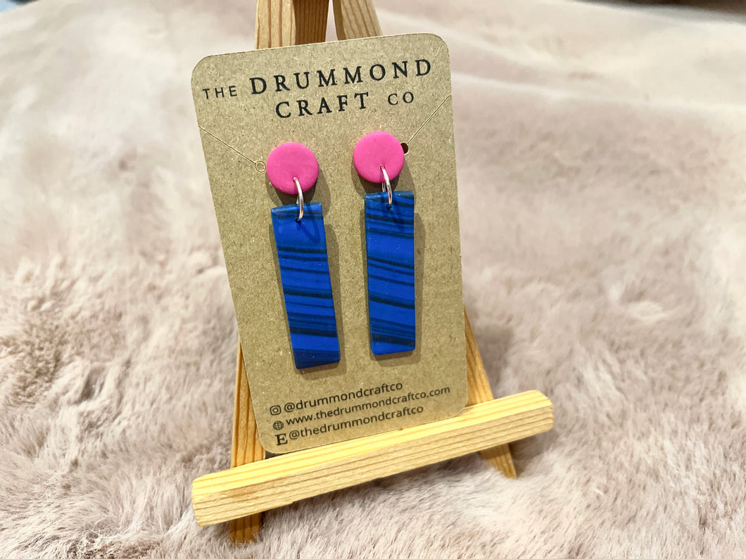 Fuchsia pink and blue striped drops