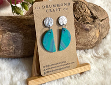 Load image into Gallery viewer, Turquoise half moons on hammered silver drops
